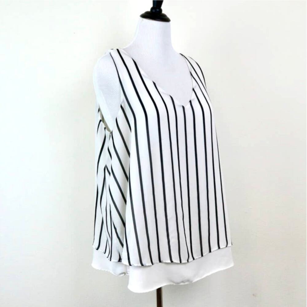 Torrid Size 2X Georgette Layer Blouse Swing Tank Stripe White Black - Picture 2 of 12